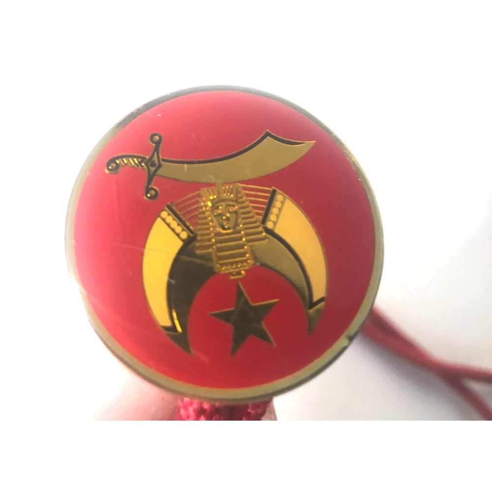Vintage Shriner Masonic Enamel Bolo Tie Red Gold Tone Rimmed Scimitar Rare